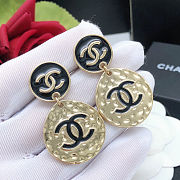 Chanel Enamel CC Disc Drop Earrings Gold Black - 2