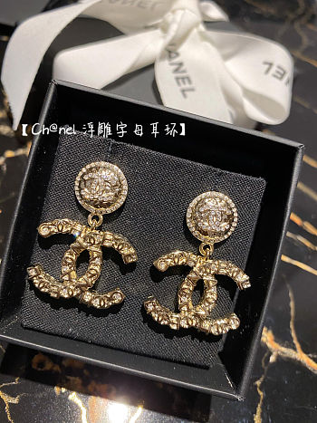 Chanel Crystal CC Drop Logo Earrings Gold 