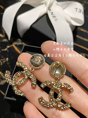 Chanel Crystal CC Drop Logo Earrings Gold  - 5