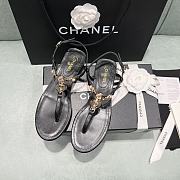 Chanel Lambskin Metal Heart Thong Sandals Black - 1