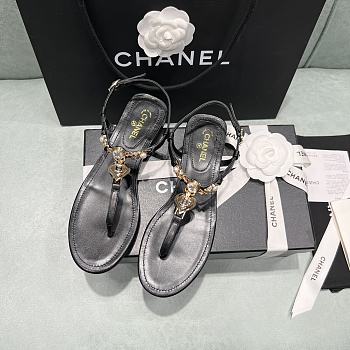 Chanel Lambskin Metal Heart Thong Sandals Black
