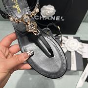 Chanel Lambskin Metal Heart Thong Sandals Black - 4