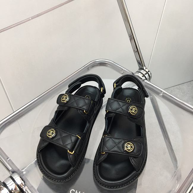 Chanel Grained Calfskin Velcro Dad Sandals Black  - 1