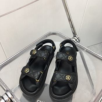 Chanel Grained Calfskin Velcro Dad Sandals Black 