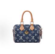 LV Speedy 18 Bandoulière Blue Monogram Flowers Denim M27557 Size 18 x 12 x 10 cm - 3