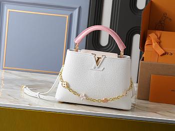 LV Capucines BB Bag M11343 Snow White/Quartz White/Jasmine Pink Size 27 x 17.3 x 9 cm