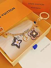 LV Brass Monogram Blooming Flowers Bag Charm Key Holder - 4