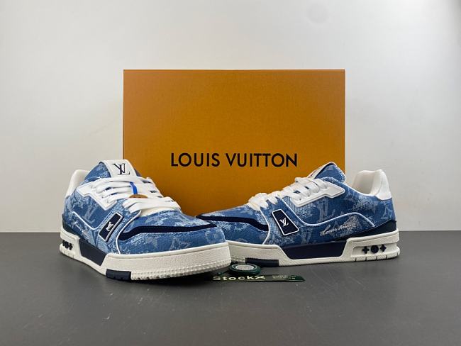 LV Trainer Sneaker Blue Monogram denim 1AJAQV - 1