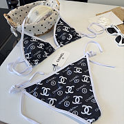 CC Oblique Print Monokini Swimsuit Black and White - 3