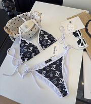 CC Oblique Print Monokini Swimsuit Black and White - 2
