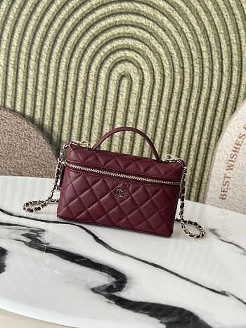 Chanel Caviar Quilted Top Handle Slim Vanity With Chain Burgundy Size 19cm