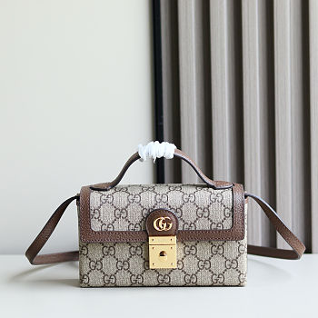 Gucci Ophidia mini top handle bag in beige and ebony Supreme Size 18.5x11x5cm