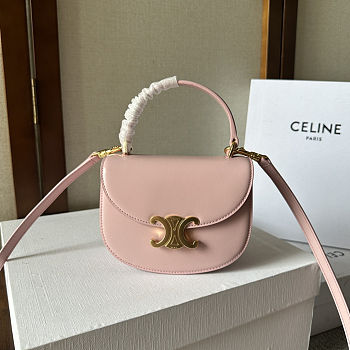 Celine Shiny Calfskin Triomphe Mini Besace Clea Light Pink Size 15.5x11.5x5CM
