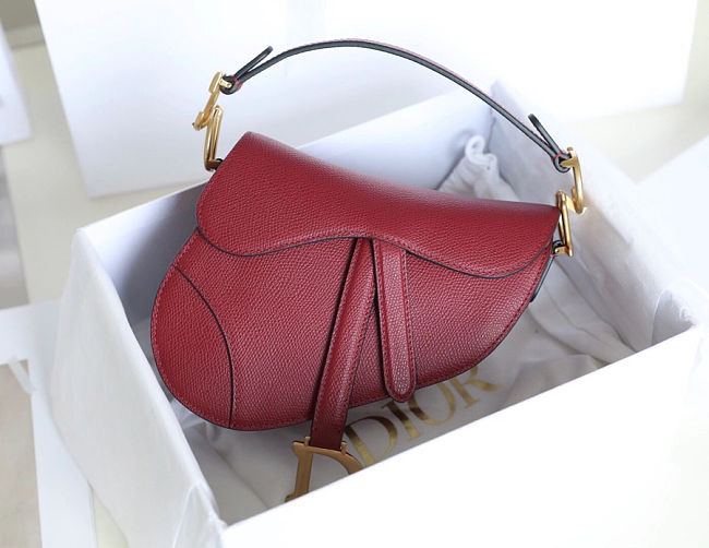 Dior Saddle Bag with Strap Cherry Red Grained Calfskin M0455CBAA_M323 - 1