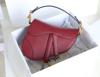 Dior Saddle Bag with Strap Cherry Red Grained Calfskin M0455CBAA_M323