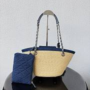 Chanel Small Coco Beach Shopping Tote Bag Bag Beige Raffia and Dark Blue Denim Light Gold Hardware - 2