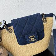 Chanel Small Coco Beach Shopping Tote Bag Bag Beige Raffia and Dark Blue Denim Light Gold Hardware - 5