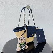 Chanel Small Coco Beach Shopping Tote Bag Bag Beige Raffia and Dark Blue Denim Light Gold Hardware - 6