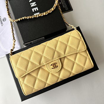 Chanel Caviar Quilted Medium Flap Wallet Light Yellow Size 18x10.5x3.5cm