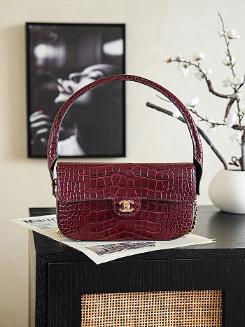 Chanel Crocodile Embossed Calfskin & Gold-Tone Metal Burgundy