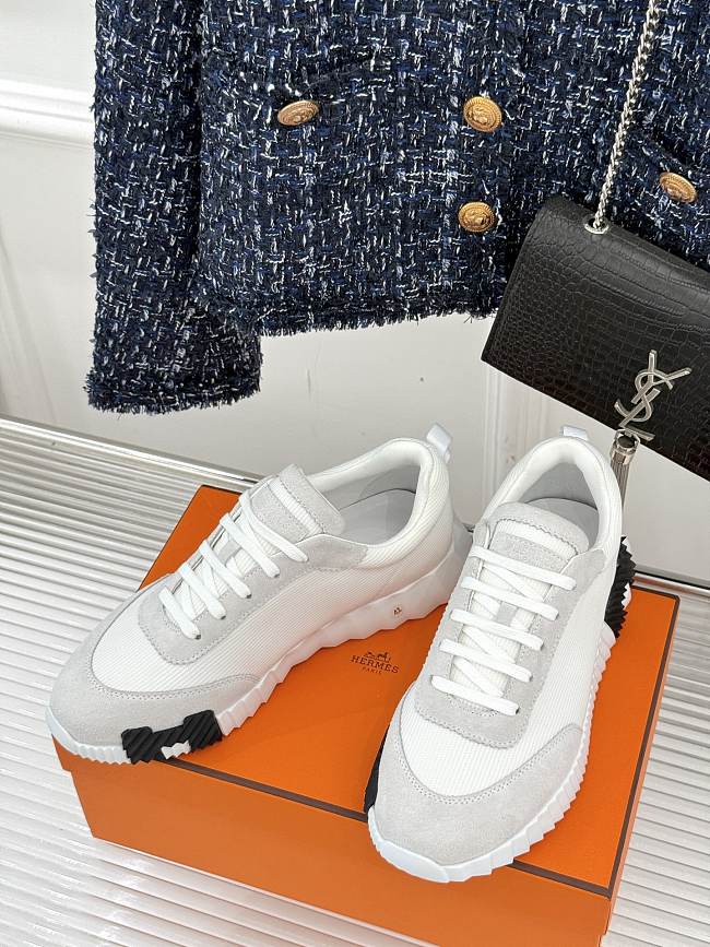 Hermes Technical Mesh Suede Goatskin Bouncing Sneakers 37 White  - 1