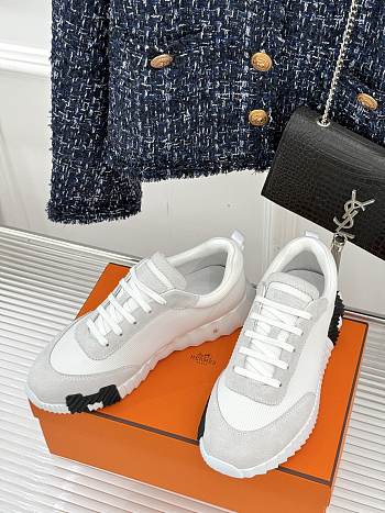 Hermes Technical Mesh Suede Goatskin Bouncing Sneakers 37 White 