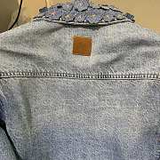 Dioriviera Cropped Jacket with Embroidered Collar Blue Stonewashed Cotton and Linen Denim 642V11Q3677_X5260 - 4