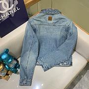 Dioriviera Cropped Jacket with Embroidered Collar Blue Stonewashed Cotton and Linen Denim 642V11Q3677_X5260 - 3
