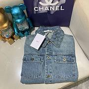 Dioriviera Cropped Jacket with Embroidered Collar Blue Stonewashed Cotton and Linen Denim 642V11Q3677_X5260 - 2