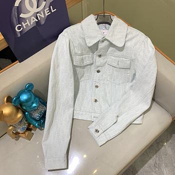 Dior Cropped Jacket Light Blue Dior Oblique Washed Cotton Denim