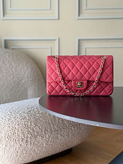 Chanel Medium Classic Double Flap Hot Pink Shiny Caviar Light Gold Hardware Size 15.5x25.5x6.5cm - 1