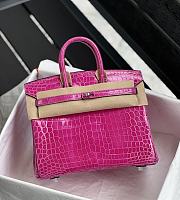 Hermès Birkin 25 Niloticus Crocodile Rose Pourpre Silver Buckle Bag with White Clasp Size 25cm - 1