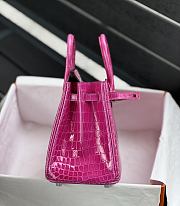 Hermès Birkin 25 Niloticus Crocodile Rose Pourpre Silver Buckle Bag with White Clasp Size 25cm - 6