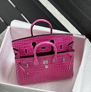 Hermès Birkin 25 Niloticus Crocodile Rose Pourpre Silver Buckle Bag with White Clasp Size 25cm - 5