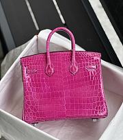 Hermès Birkin 25 Niloticus Crocodile Rose Pourpre Silver Buckle Bag with White Clasp Size 25cm - 2