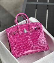 Hermès Birkin 25 Niloticus Crocodile Rose Pourpre Silver Buckle Bag with White Clasp Size 25cm - 3