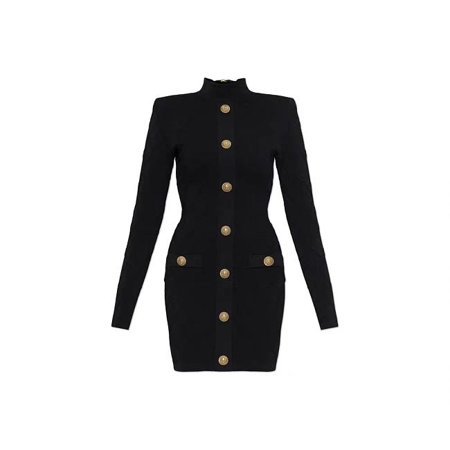 Balmain button-embellished diamond-knit mini dress HF1R8019KK20 - 1