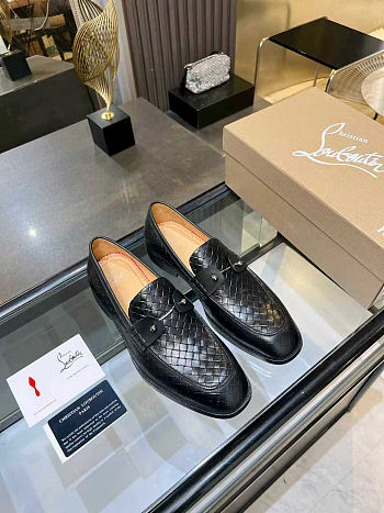Christian Louboutin Black Embossed Leather Loafers for Men