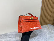 Hermès Kelly Orange Poppy Shiny Alligator Palladium Hardware Size 22cm - 3