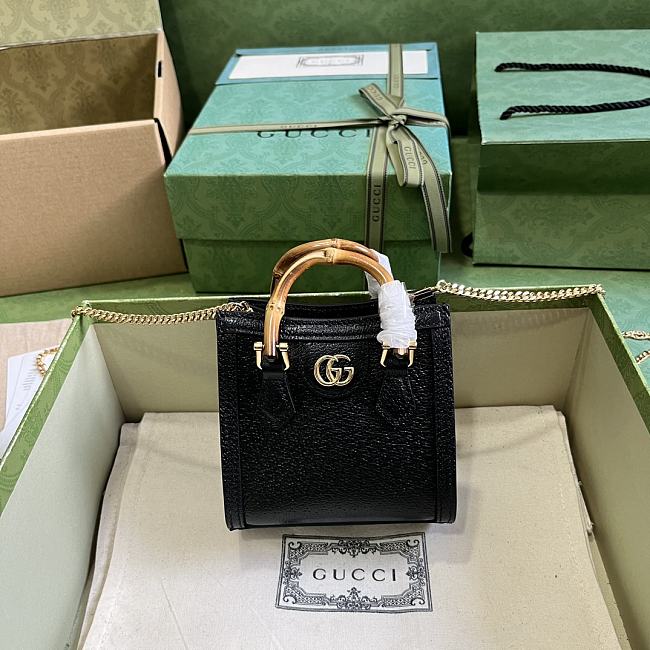 Gucci Diana Nano Black Grained Calfskin Leather Top Handle Bag Size 16.5x 12x 6cm - 1