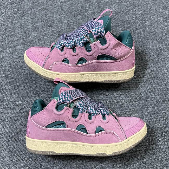 Lanvin Curb cut-out lace-up pink and green sneakers FUSKDK12BICOE25 - 1