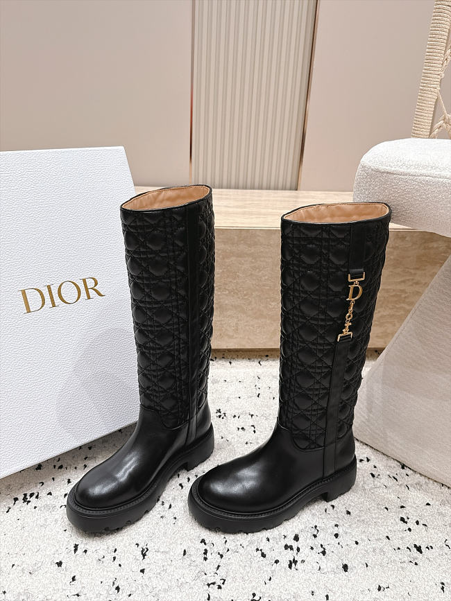 Diorly Ankle Boot Black Calfskin and Quilted Cannage Lambskin gold-finish metal  - 1