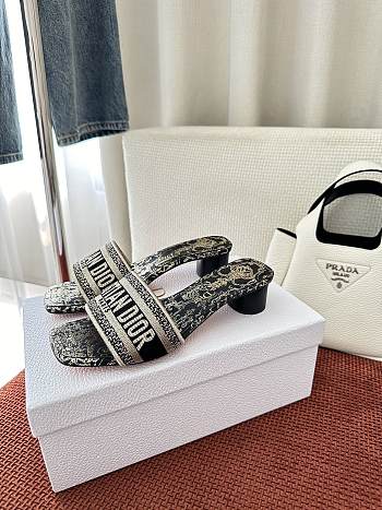 Dior Dway Heeled Slide Cotton Embroidered with Metallic Thread and Black KCQ902DQB_S09X