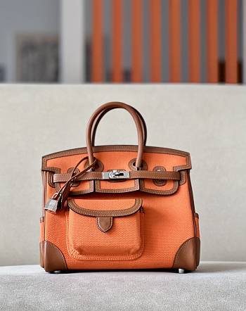 Hermès Marron d’inde Swift and Gold Toile Goeland Canvas Cargo Birkin Size 25x 20x 13cm