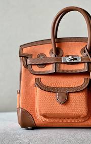 Hermès Marron d’inde Swift and Gold Toile Goeland Canvas Cargo Birkin Size 25x 20x 13cm - 3