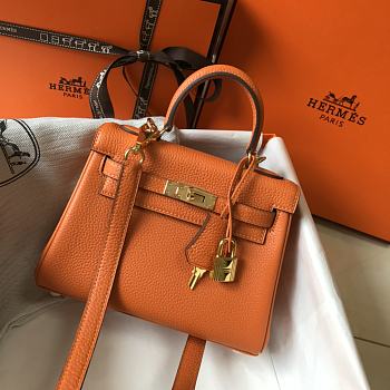 Hermès Orange Verso Sellier Mini Kelly 20cm of Chevre Leather with Palladium Hardware