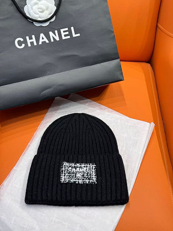 CHANEL Cap Cashmere Navy Blue Black & White
