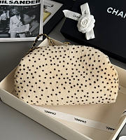 Chanel Pony Hair Cheetah Printed Lambskin Clutch With Chain Beige Black 7.5x27x12cm - 2