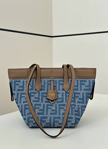 Fendi Origami Mini Dark blue FF denim fabric mini bag Size 15x15x19cm